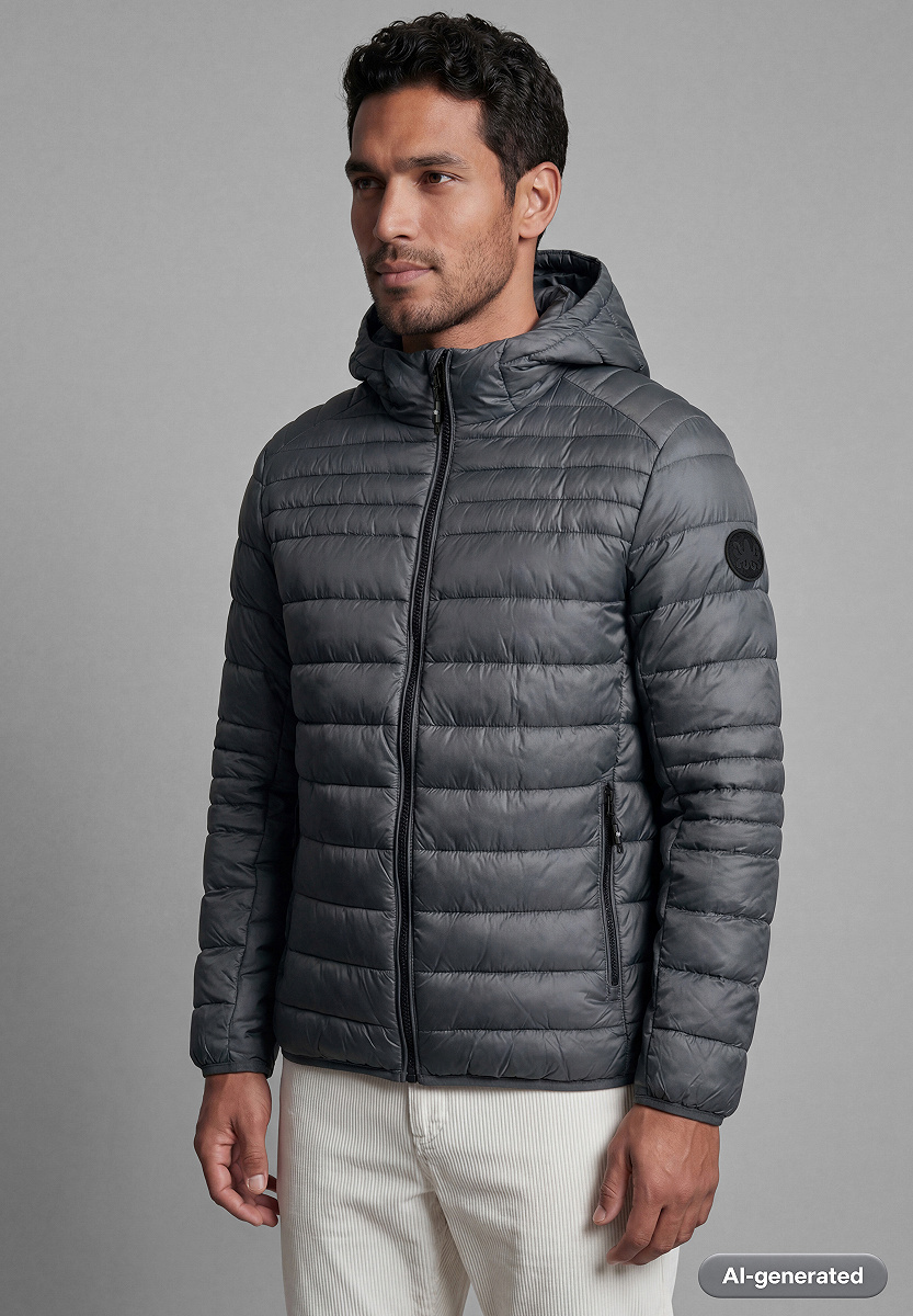 Wattierte Material Mix Jacke mit Kapuze