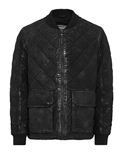 Leder-Steppjacke mit Strickkragen